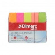 BANDERITAS ADHESIVAS   DIMERC  PAPEL PAQUETE 5 UNIDADES POR 100 HOJAS NEÓN SURTIDAS 