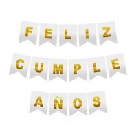 GUIRNALDA FELIZ CUMPLEAÑOS BLANCO/DORADO 3 MT