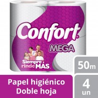 PAPEL HIGIENICO DOBLE HOJA 50 MT 4 MEGA ROLLOS