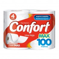 PAPEL HIGIENICO HOJA SIMPLE 100 MT 4 ROLLOS CONFORT