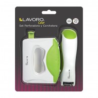 SET PERFORADOR+CORCHET METAL 20 HOJAS VERDE/BLANCO