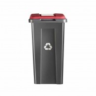 BASURERO RECICLAJE GRIS TAPA ROJA 50 LT