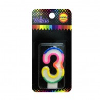 VELA NUMERAL GLITTER Nº 3 x 1 UN