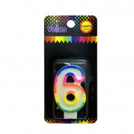 VELA NUMERAL GLITTER Nº 6 x 1 UN