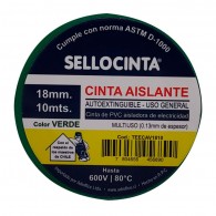 CINTA AISLANTE ELECTRICA VERDE 18 MM X 10 MT