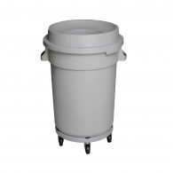 BASURERO PLASTICO REDONDO GRIS PLATAFORMA MOVIL TAPA EMBUDO 100 LT