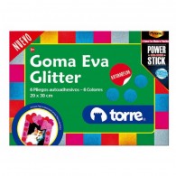 CARPETA CON GOMA EVA GLITTER ADHESIVO 6 HOJAS 6 COLORES