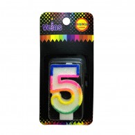 VELA NUMERAL GLITTER Nº 5 x 1 UN
