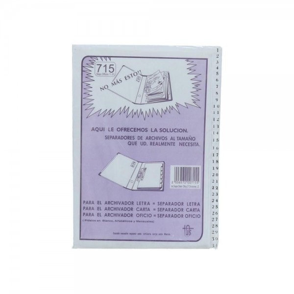 SEPARADOR OFICIO INDICE 1-31 CARTULINA