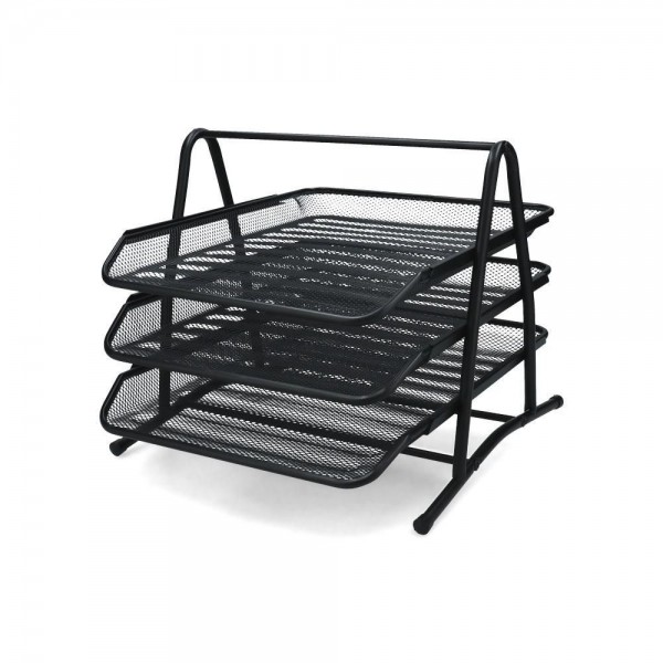 BANDEJA ESCRITORIO METAL TRIPLE REJILLA NEGRO