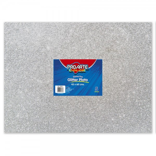 GOMA EVA PLATA GLITTER 45 X 60 CM 5 HOJAS