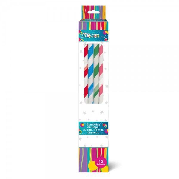 BOMBILLA PAPEL LINEAS COLOR SURTIDO 12 UN