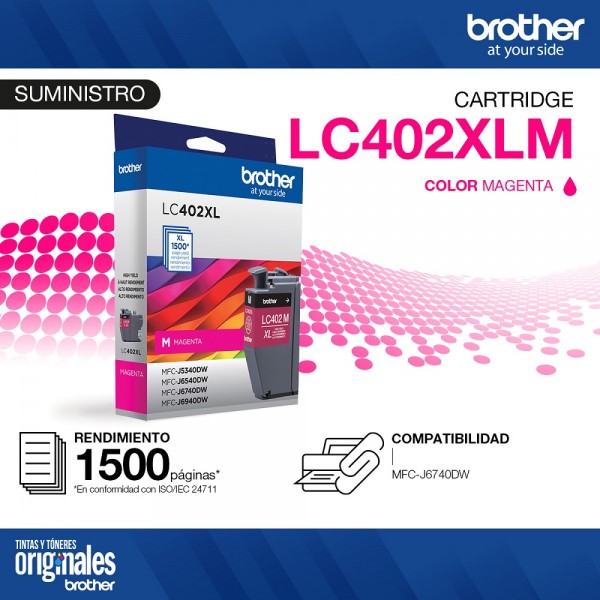 CARTUCHO TINTA LC402XMS MAGENTA 1500 PAGINAS