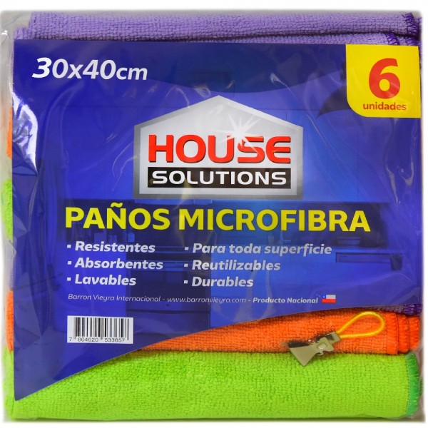 PAÑO MICROFIBRA COLOR SURTIDO 30X40 6 UN