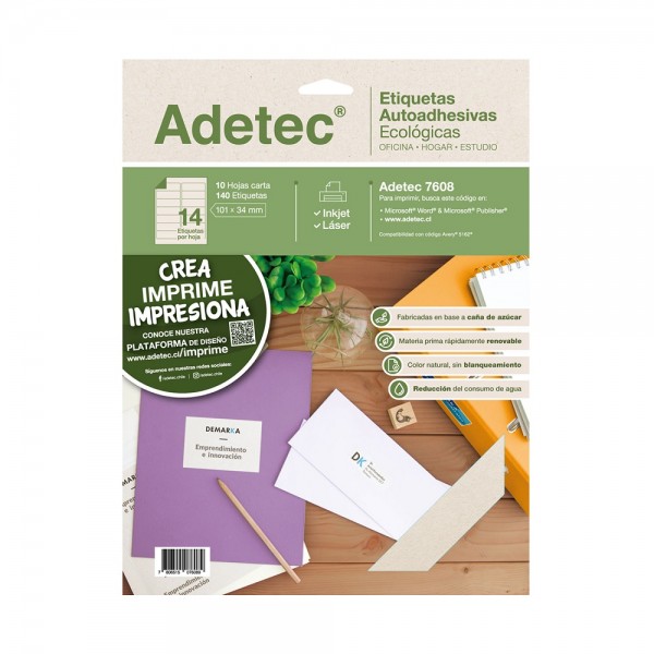 ETIQUETA INJET/LASER ECOLOGICA CARTA 101X34 MM 10 HOJAS