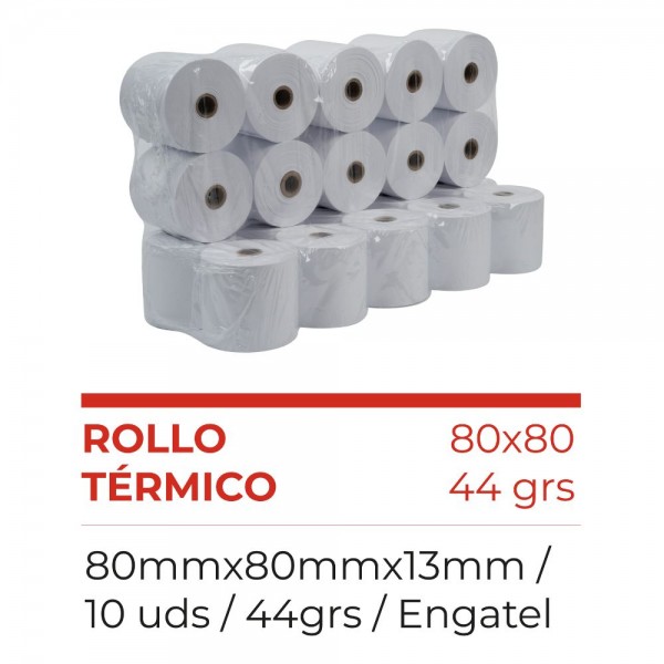 ROLLO PAPEL TERMIC 80X80 MT X 13 44 GR 10 UN