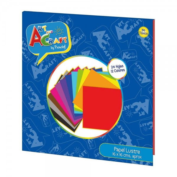 PAPEL LUSTRE 16 X 16 CM 24 HOJAS 12 COLORES